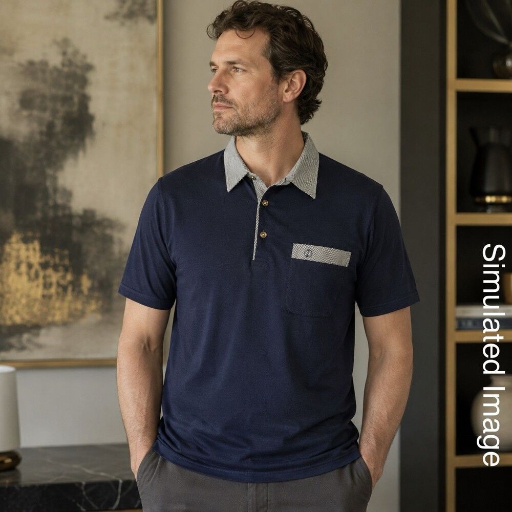 Dunhill Polo Shirt Mens 50 US Medium Navy Blue Cotton Portugal Check Collar Logo